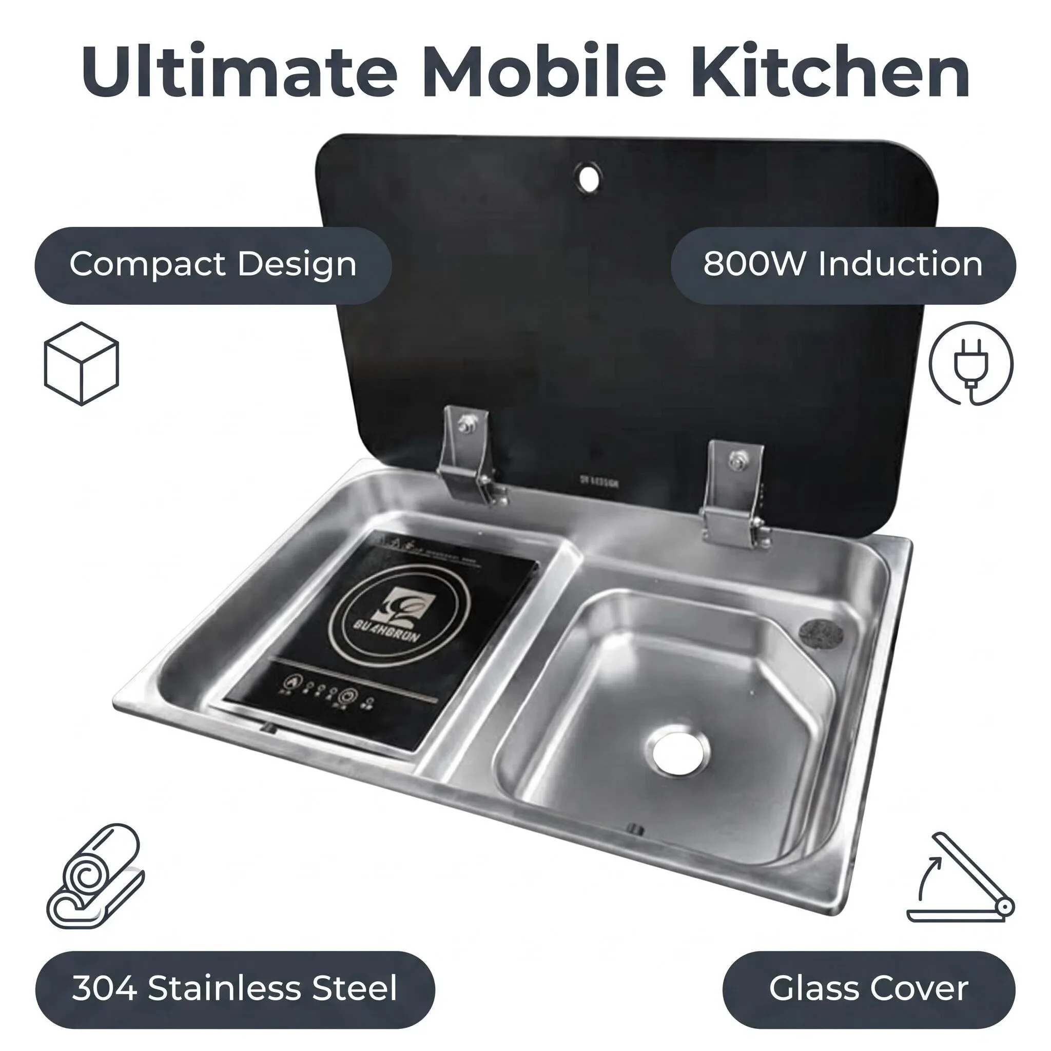Luxury Stainless Steel RV Caravan Kitchen Sink with Induction Cooker and Built-in Design for Camper Trailers & Caravans
Luxury Stainless Steel RV Caravan Kitchen Sink with Induction Cooker and Built-in Design for Camper Trailers & Caravans