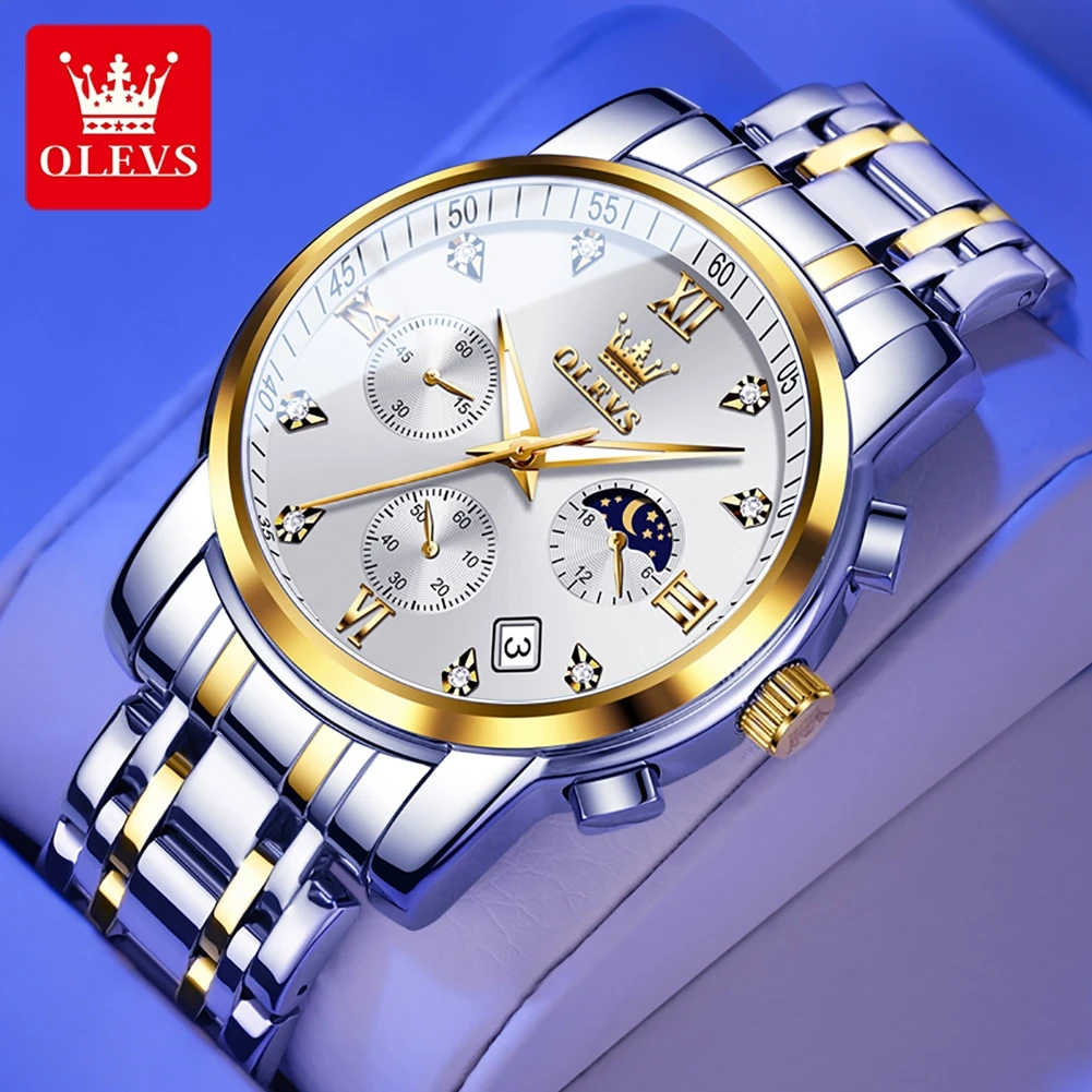 OLEVS 2858 Multifunctional Mens Watch Moon Phase Waterproof Calendar Chronograph Classic Luxury Quartz Man Wristwatch
OLEVS 2858 Multifunctional Mens Watch Moon Phase Waterproof Calendar Chronograph Classic Luxury Quartz Man Wristwatch