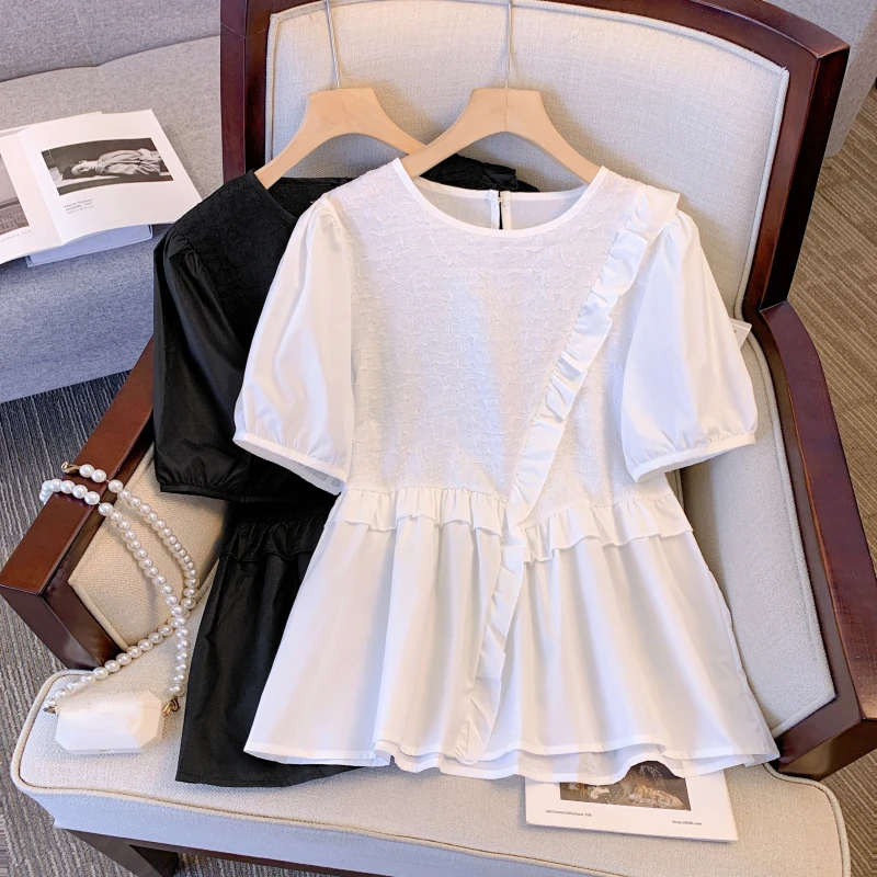 L-4XL Large Size Ruffles Blouses Women Summer Oversize Puff Short Sleeve Korean Shirts Round Neck High Waist Tops Female Clothes
L-4XL Large Size Ruffles Blouses Women Summer Oversize Puff Short Sleeve Korean Shirts Round Neck High Waist Tops Female Clothes