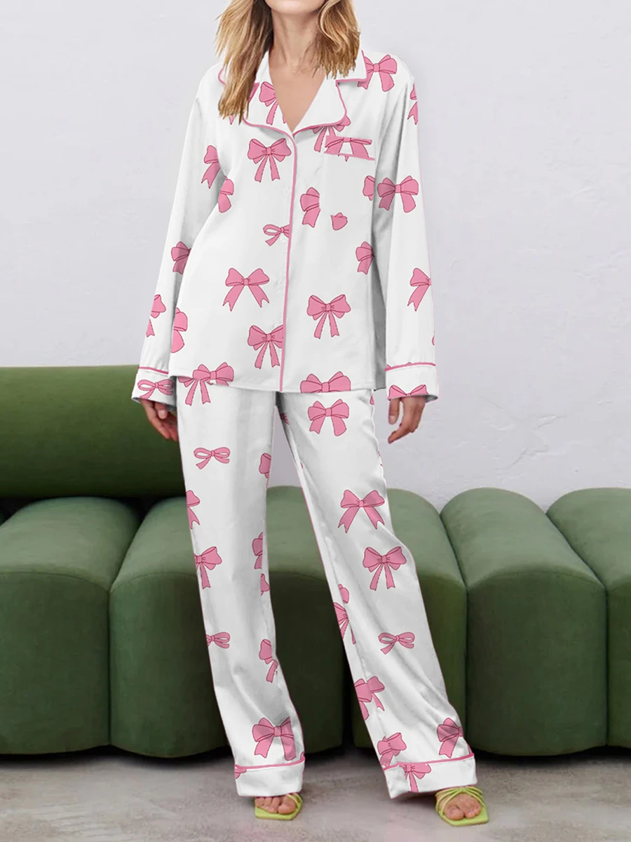 Women Cute Bowknot Pajamas Sets 2 Piece Outfits Long Sleeve Button Up Tops and Pants Suit Bow Print Pants Sets Sleepwear
Women Cute Bowknot Pajamas Sets 2 Piece Outfits Long Sleeve Button Up Tops and Pants Suit Bow Print Pants Sets Sleepwear