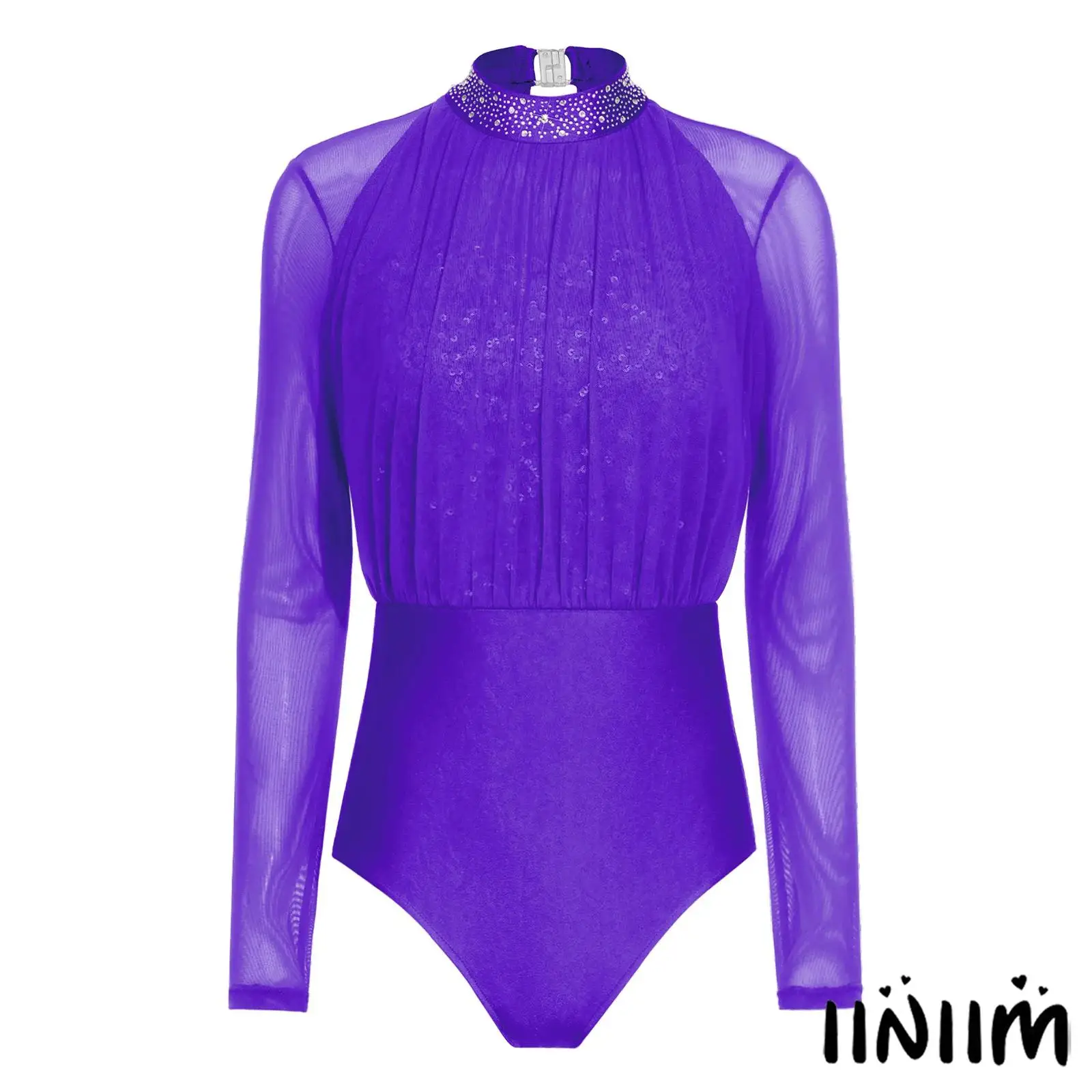 Women Gymnastics Leotard Back Keyhole Mesh Overlay Sequined Bodice Buttoned Crotch Bodysuit Rhinestones Ballet Latin Dancewear
Women Gymnastics Leotard Back Keyhole Mesh Overlay Sequined Bodice Buttoned Crotch Bodysuit Rhinestones Ballet Latin Dancewear