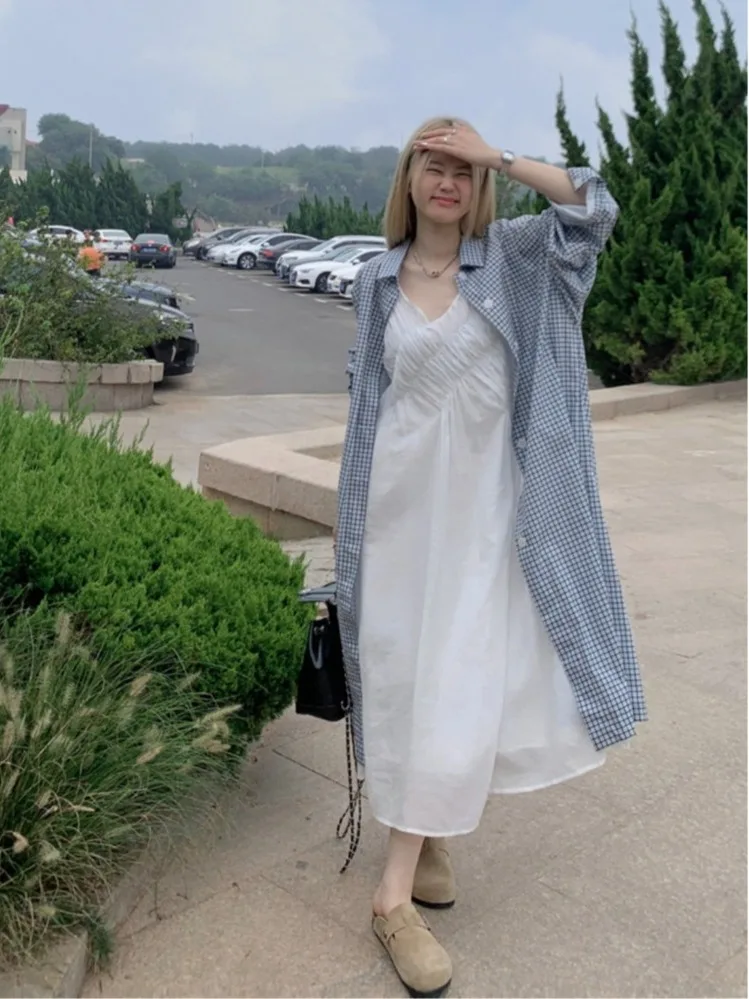 Chic plus Size Set Lazy Style Long Shirt Coat Slimming V-Neck Strap Dress Korean Version A-Line High Waist Summer Dress
Chic plus Size Set Lazy Style Long Shirt Coat Slimming V-Neck Strap Dress Korean Version A-Line High Waist Summer Dress