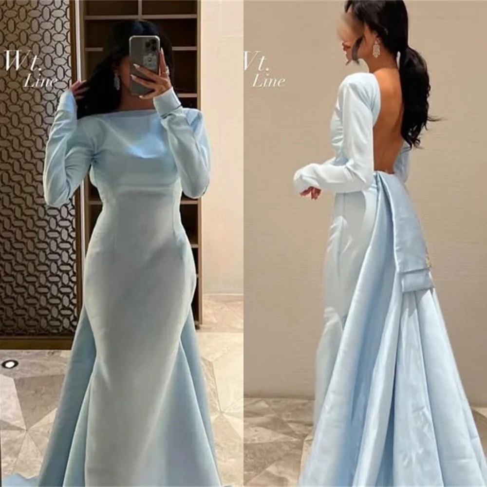 Customized High Quality Blue Satin Evening Dress Elegant Graceful Long Sleeves Backless Homecoming Dress Temperament Party Dress
Customized High Quality Blue Satin Evening Dress Elegant Graceful Long Sleeves Backless Homecoming Dress Temperament Party Dress