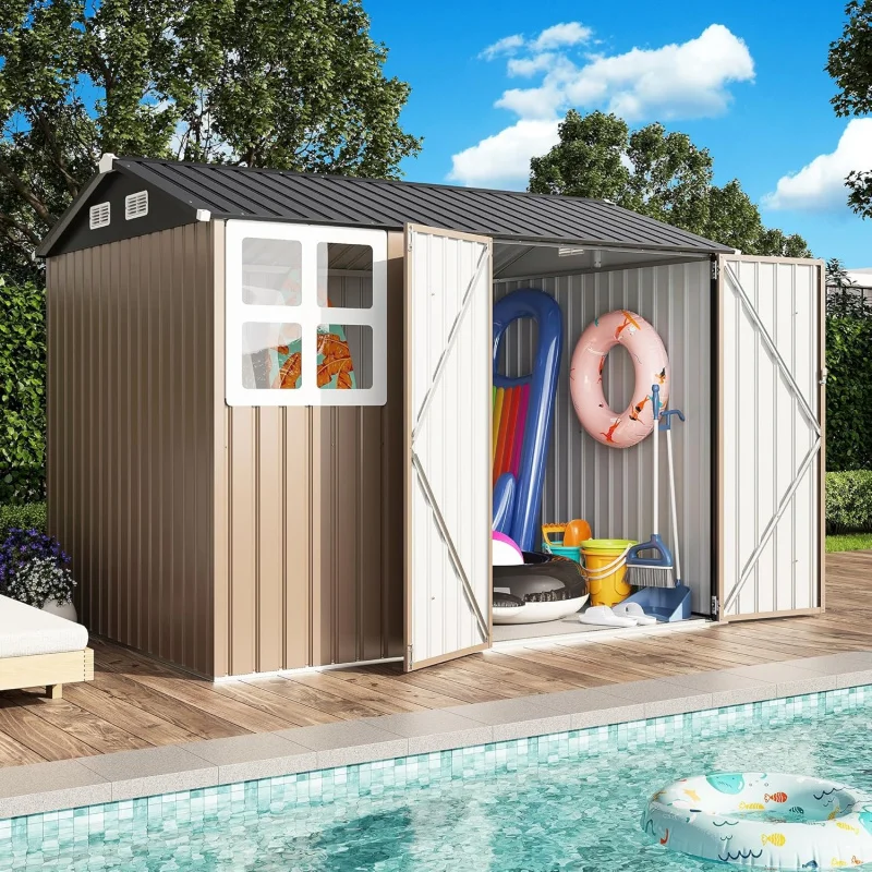 8x6FT Metal Outdoor Storage Shed, Window/Lockable/Breathable Vent, Brown Shed Poolside Backyard Patio
8x6FT Metal Outdoor Storage Shed, Window/Lockable/Breathable Vent, Brown Shed Poolside Backyard Patio