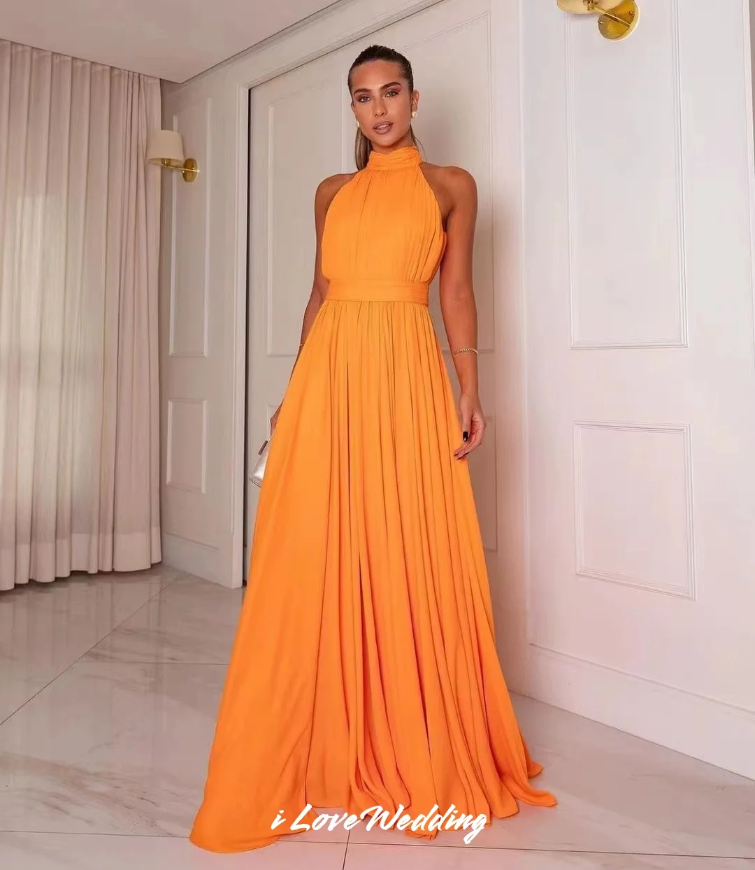 Orange Halter Prom Dresses 2025 Chiffon Sleeveless Backless Pleated A-line Button Floor-Length Evening Party Dresses Customized
Orange Halter Prom Dresses 2025 Chiffon Sleeveless Backless Pleated A-line Button Floor-Length Evening Party Dresses Customized