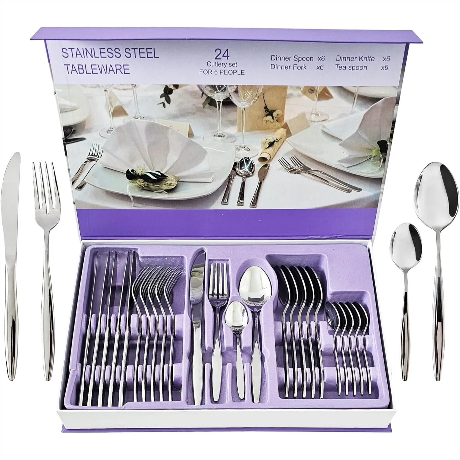 24-Piece Stainless Steel Silverware Set for 6, Mirror-Finish Flatware Cutlery Set for Home & Restaurant, Dishwasher Safe
24-Piece Stainless Steel Silverware Set for 6, Mirror-Finish Flatware Cutlery Set for Home & Restaurant, Dishwasher Safe