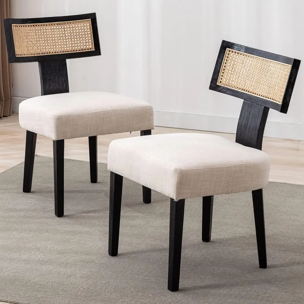 Beige Linen-Covered Dining Chairs with Black Wooden Legs, Set of 2
Beige Linen-Covered Dining Chairs with Black Wooden Legs, Set of 2