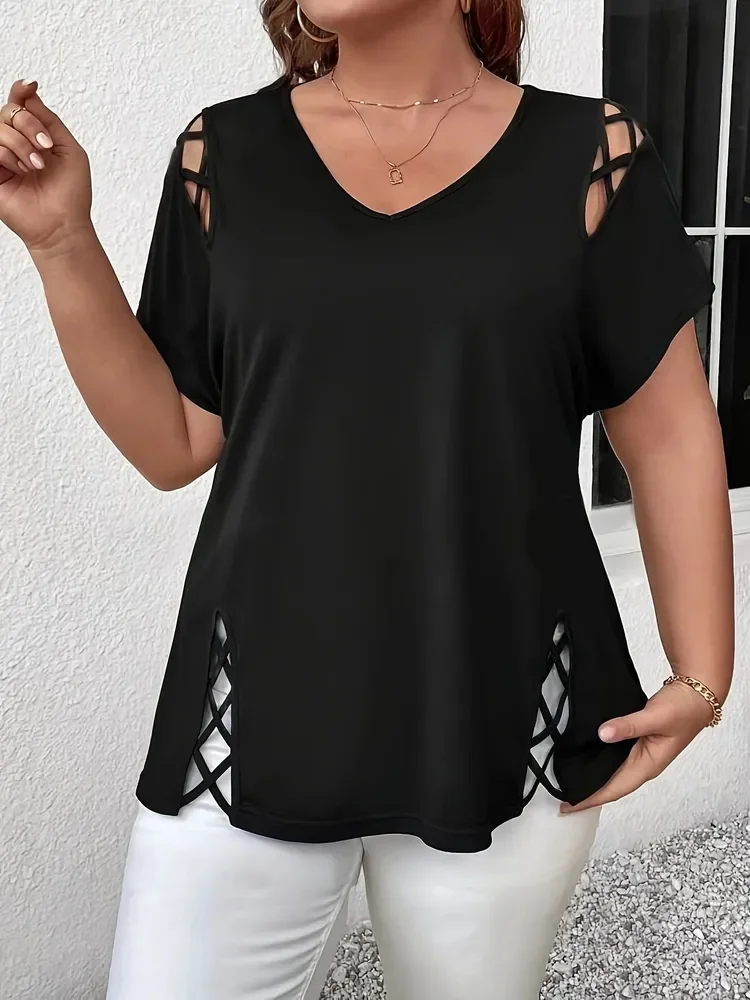 Plus Size Women's Short Sleeve T-Shirt Summer Fashion Super OverSize Women's Clothing Solid Color Hollow Out Sexy Top
Plus Size Women's Short Sleeve T-Shirt Summer Fashion Super OverSize Women's Clothing Solid Color Hollow Out Sexy Top