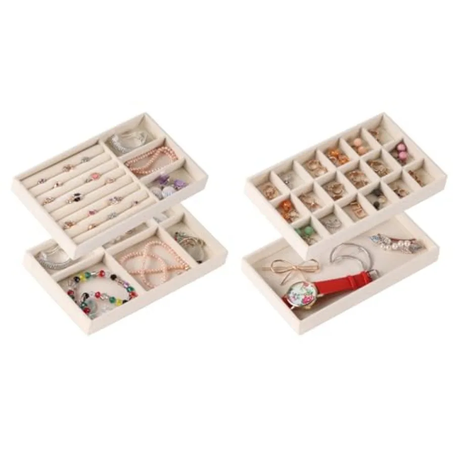 4-Set Jewelry Organizer for Drawer, Stackable Velvet Jewelry Trays with Removable Dividers, Earring and Necklace Holder for Dre
4-Set Jewelry Organizer for Drawer, Stackable Velvet Jewelry Trays with Removable Dividers, Earring and Necklace Holder for Dre