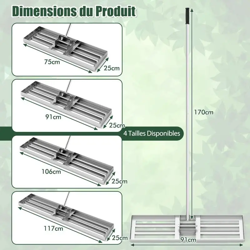 36 x 10 Inch Lawn Leveling Rake with Ergonomic Handle-Silver
36 x 10 Inch Lawn Leveling Rake with Ergonomic Handle-Silver