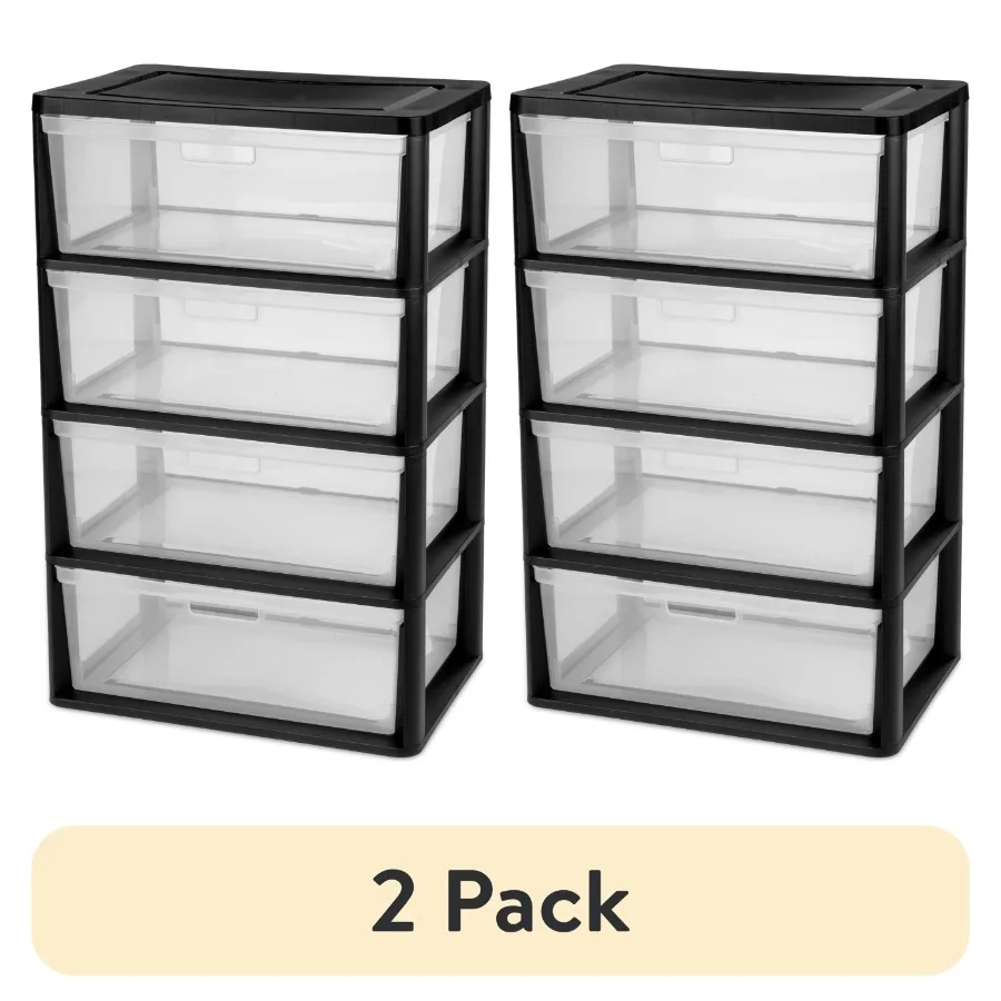 2 pack Wide 4 Drawer Tower Plastic Storage Organizer with Removable Clear Bins Easy to Assemble - No Tools Needed Black
2 pack Wide 4 Drawer Tower Plastic Storage Organizer with Removable Clear Bins Easy to Assemble - No Tools Needed Black