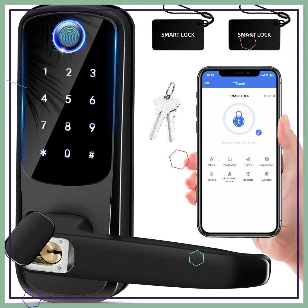 Keyless Smart Door Lock with Handle, Fingerprint, Keypad, Electronic Deadbolt for Home
Keyless Smart Door Lock with Handle, Fingerprint, Keypad, Electronic Deadbolt for Home