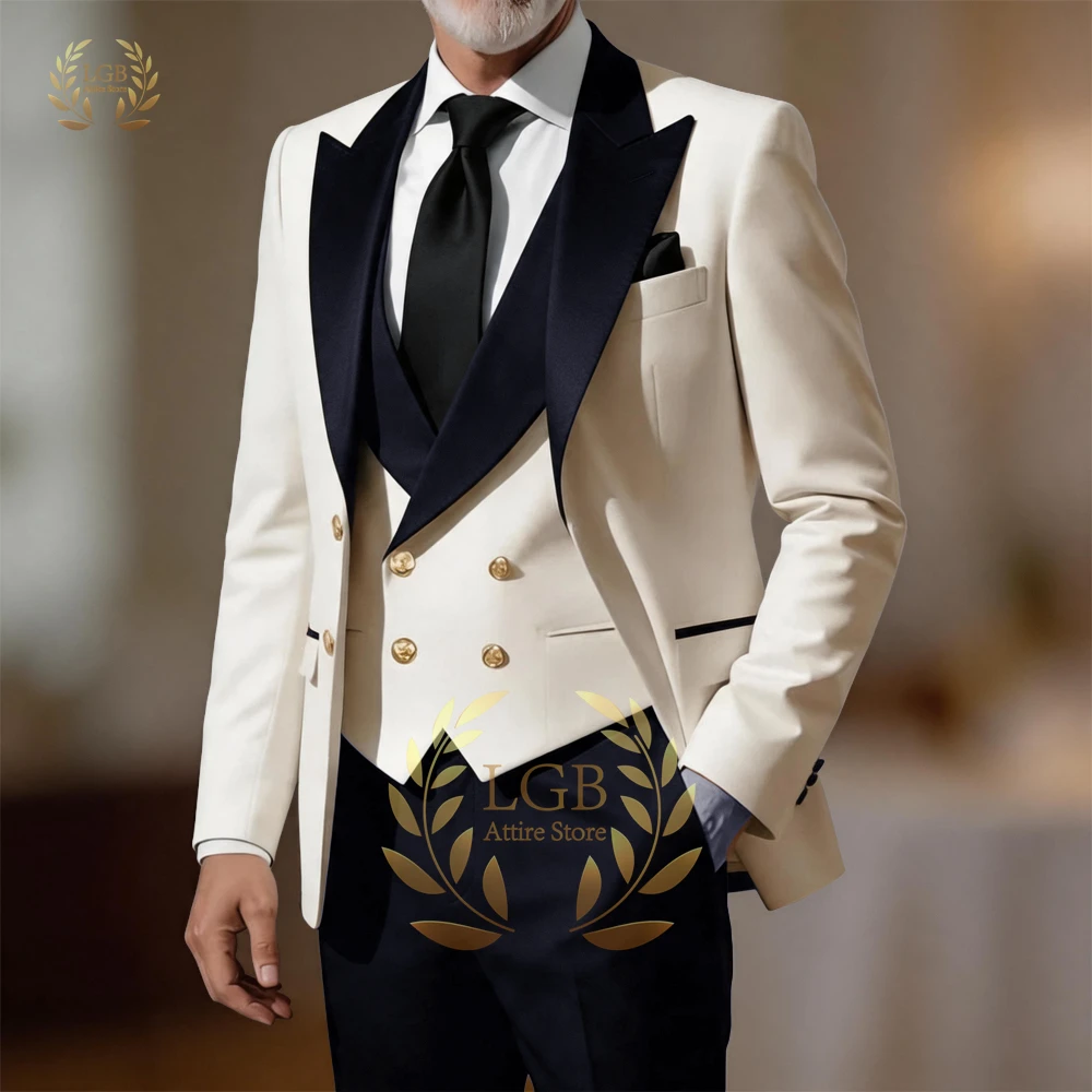 Men's 3-Piece Contrast Tuxedo Suit, Peak Lapel Blazer, Double-Breasted Vest & Trousers for Grooms & Weddings
Men's 3-Piece Contrast Tuxedo Suit, Peak Lapel Blazer, Double-Breasted Vest & Trousers for Grooms & Weddings
