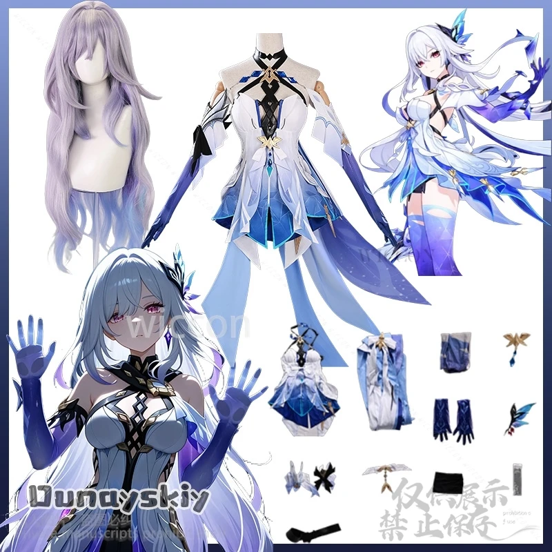 Game Genshin Impact Cosplay Skirk Anime Costume Sexy Halterneck Skirt With Irregular Trailing Violet-blue Lolita Wigs Customized
Game Genshin Impact Cosplay Skirk Anime Costume Sexy Halterneck Skirt With Irregular Trailing Violet-blue Lolita Wigs Customized