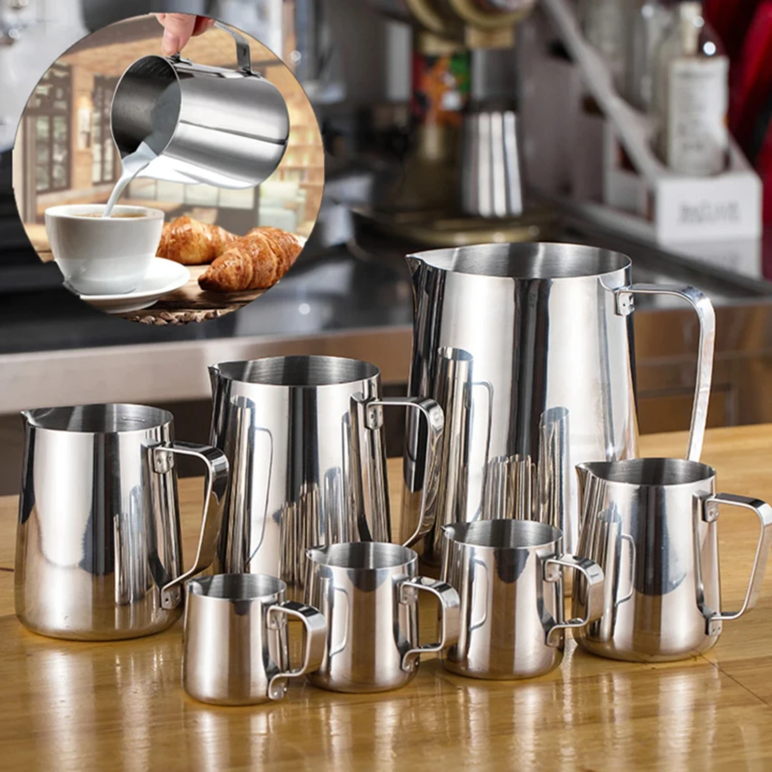 Stainless Steel Coffee Pitcher Espresso Milk Frothing Jug Barista Craft Coffee Latte Milk Frothing Jug Milk Cream Frother Cup
Stainless Steel Coffee Pitcher Espresso Milk Frothing Jug Barista Craft Coffee Latte Milk Frothing Jug Milk Cream Frother Cup