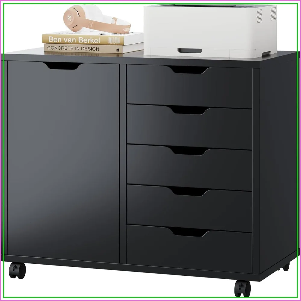 5 Drawer File Cabinet with Wheels, Under Desk Storage with Door and Shelves, Black
5 Drawer File Cabinet with Wheels, Under Desk Storage with Door and Shelves, Black