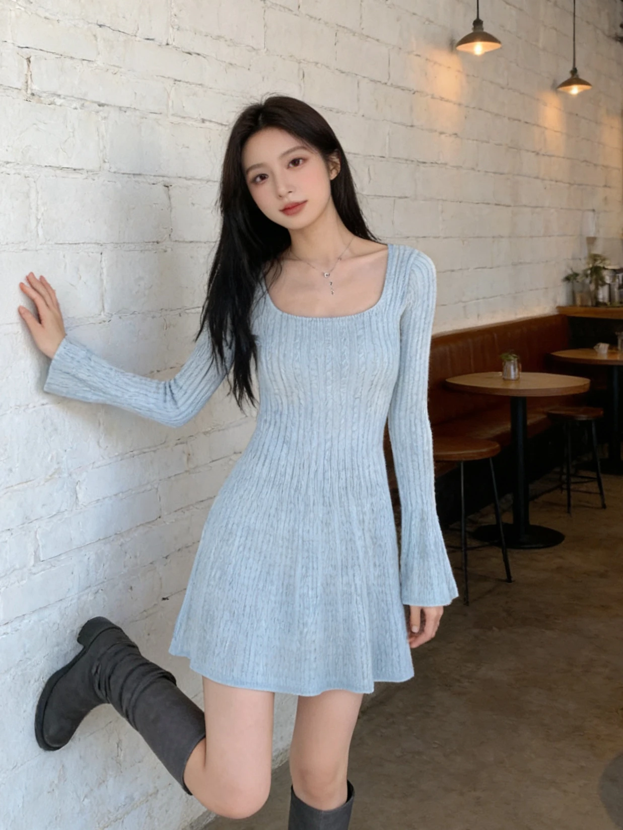 Blue Knitted A-Line Dress Women's Autumn Winter Long Sleeve U-Neck Slimming Base Layer Dress French Style Warmth Fitted Skirt
Blue Knitted A-Line Dress Women's Autumn Winter Long Sleeve U-Neck Slimming Base Layer Dress French Style Warmth Fitted Skirt