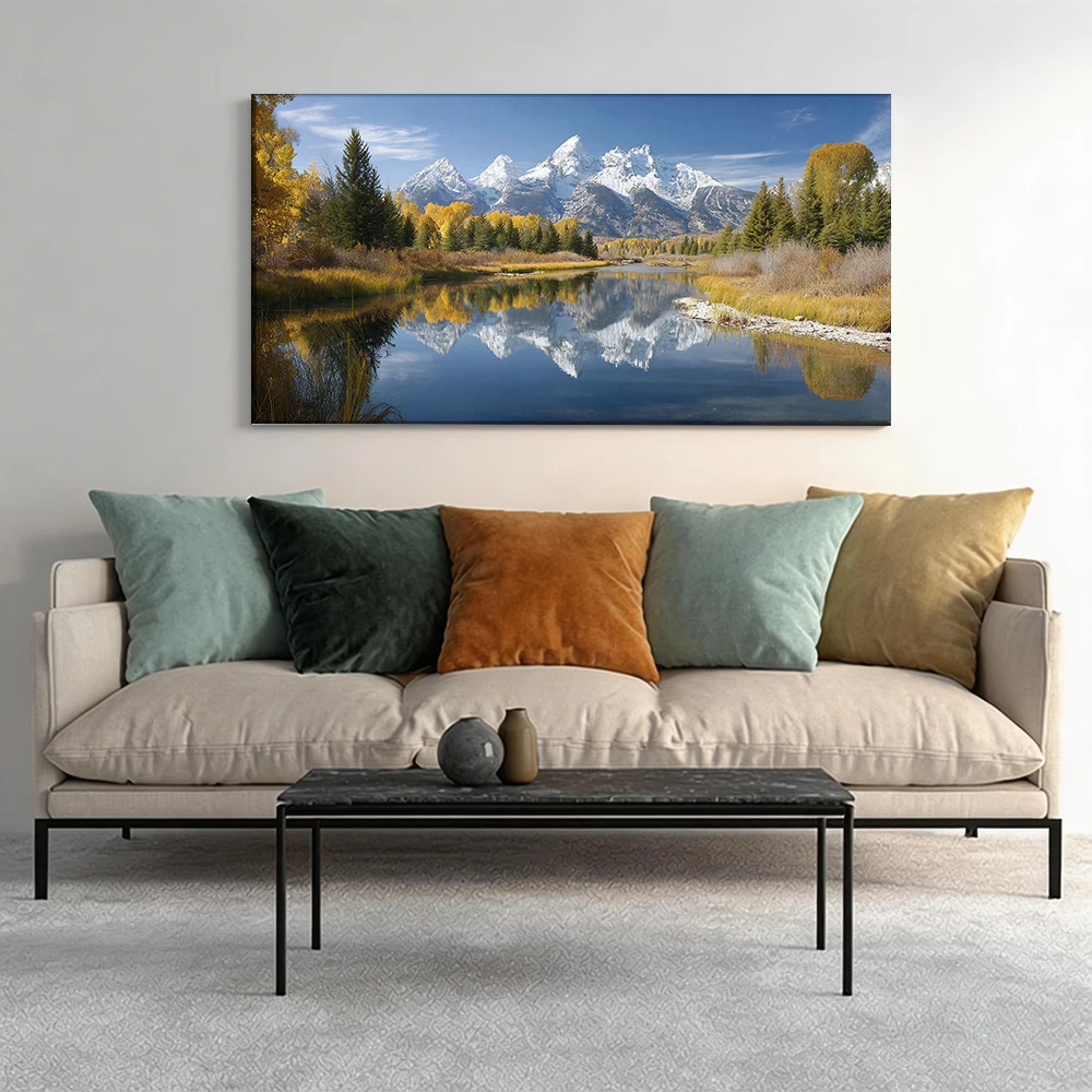 Large-sized solid wood frame canvas painting 1pc Reflection: mountains, autumn foliage.
Large-sized solid wood frame canvas painting 1pc Reflection: mountains, autumn foliage.