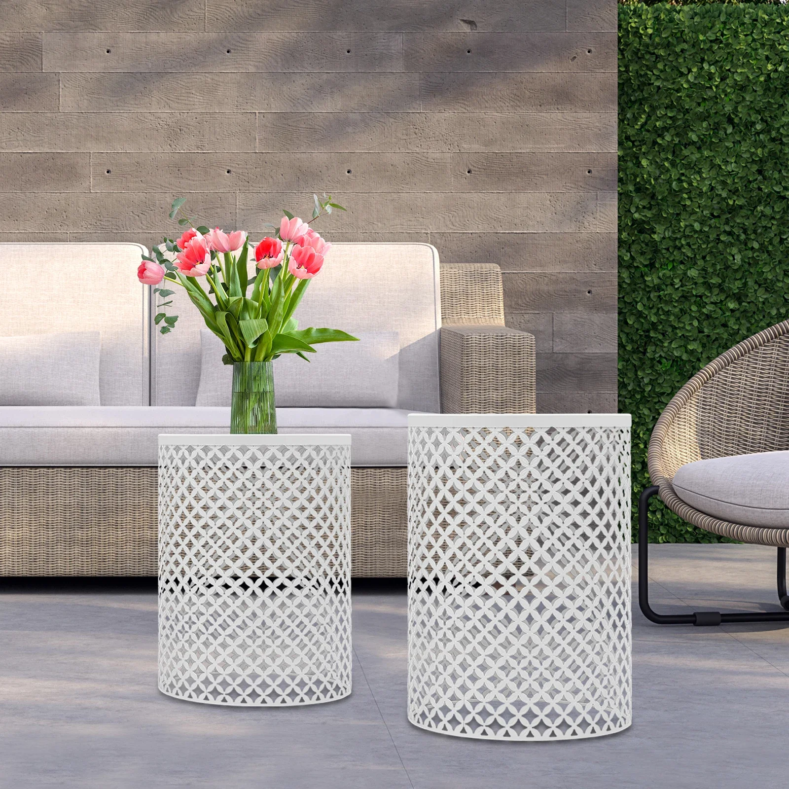 Набор из 2 предметов для внутреннего и наружного бокового столика, металлический круглый торцевой столик, белый акцентный декор
Набор из 2 предметов для внутреннего и наружного бокового столика, металлический круглый торцевой столик, белый акцентный декор