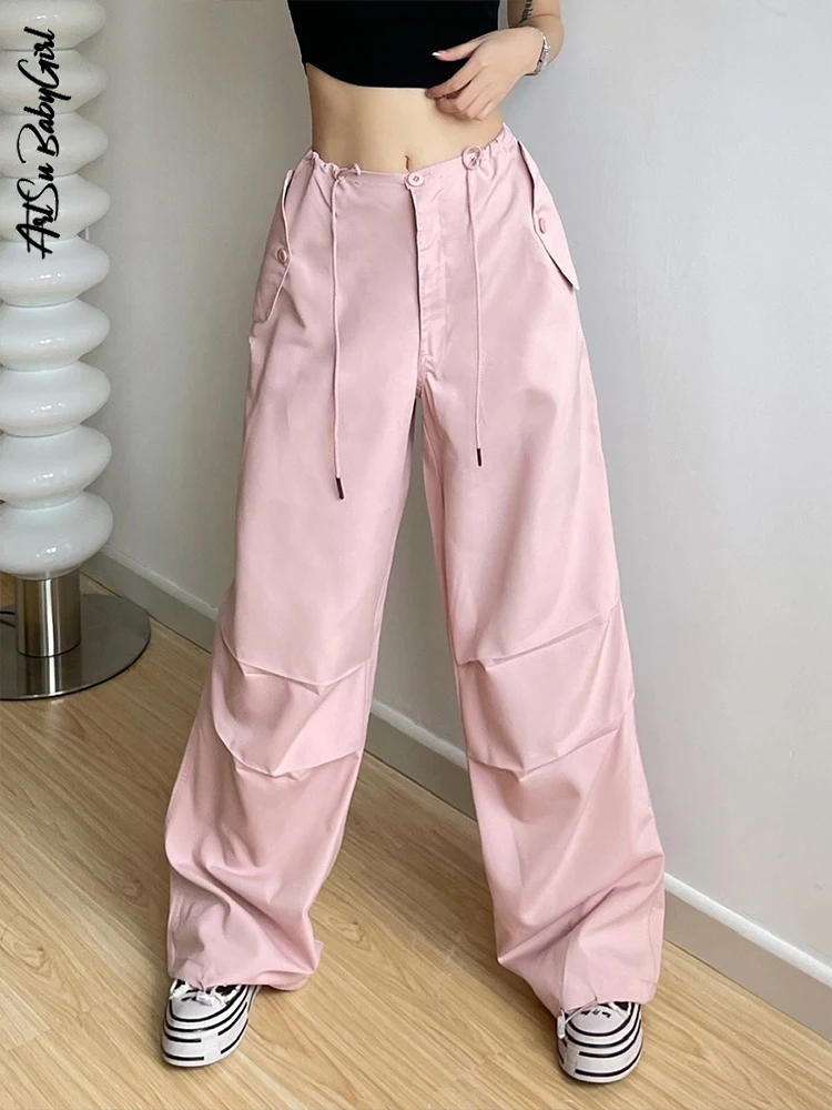 Women's Cargo Trousers Wide Leg Pants Drawstring Loose Straight Pants Streetwear Y2k High Waist Trousers Vintage Women's Clothes
Women's Cargo Trousers Wide Leg Pants Drawstring Loose Straight Pants Streetwear Y2k High Waist Trousers Vintage Women's Clothes