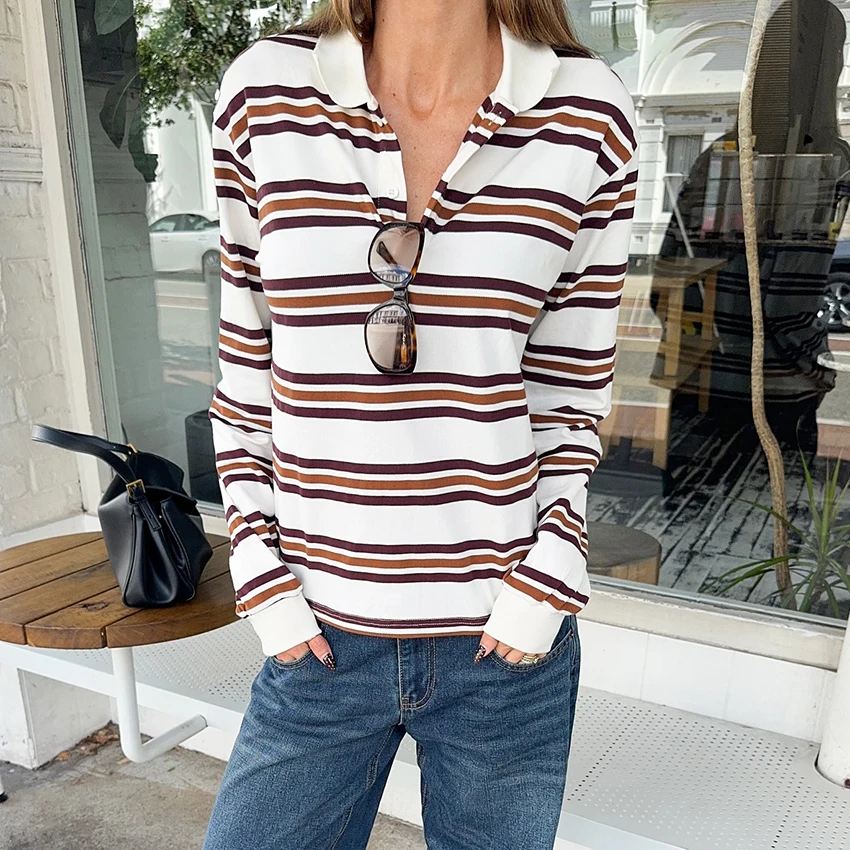 Linad Vintage Stripe Polo Shirts Female Vintage Tees Lady 2025 Street Chic Knitted Long Sleeve T-Shirts Button Tops Woman Autumn
Linad Vintage Stripe Polo Shirts Female Vintage Tees Lady 2025 Street Chic Knitted Long Sleeve T-Shirts Button Tops Woman Autumn