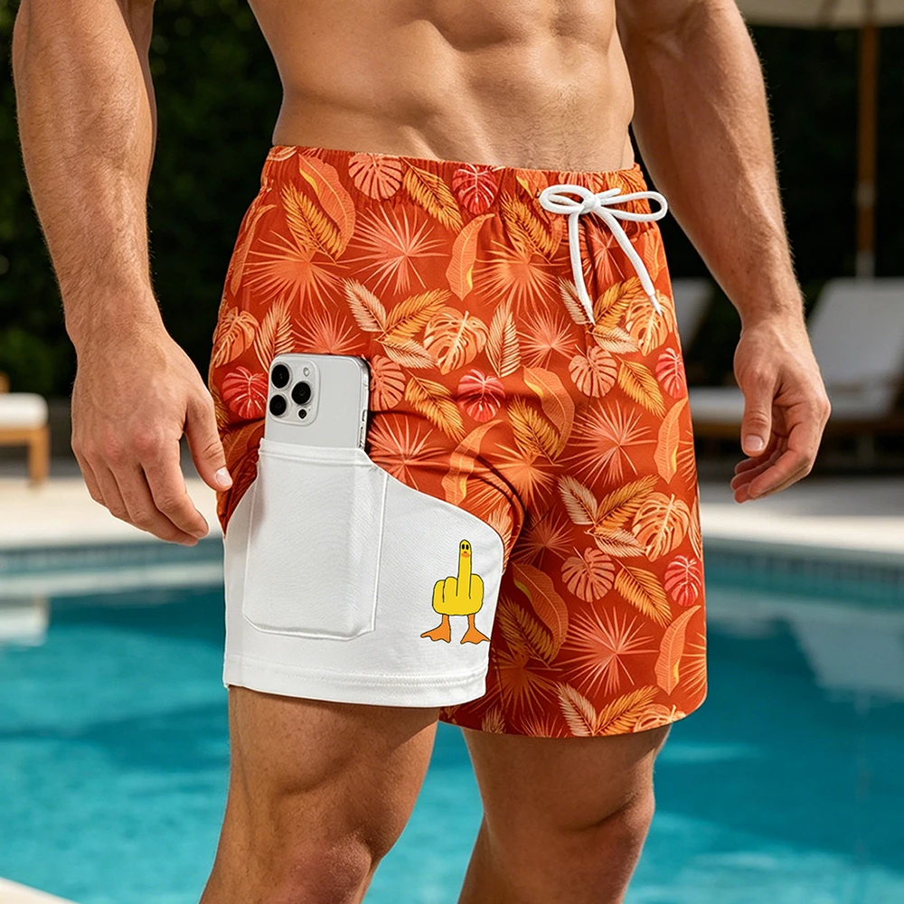 Summer Men's 3D Print Double Layer Beach Shorts Interesting Duck Print Quick Dry Swim Trunks with Phone Pocket Vacation Shorts
Summer Men's 3D Print Double Layer Beach Shorts Interesting Duck Print Quick Dry Swim Trunks with Phone Pocket Vacation Shorts