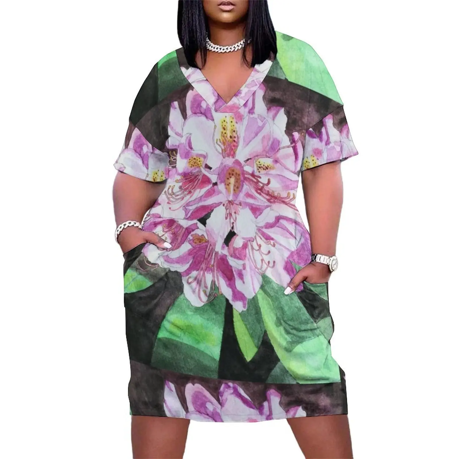 Pink Rhododendron flower watercolour painting Loose Pocket Dress summer women's dress 2025 woman dress
Pink Rhododendron flower watercolour painting Loose Pocket Dress summer women's dress 2025 woman dress