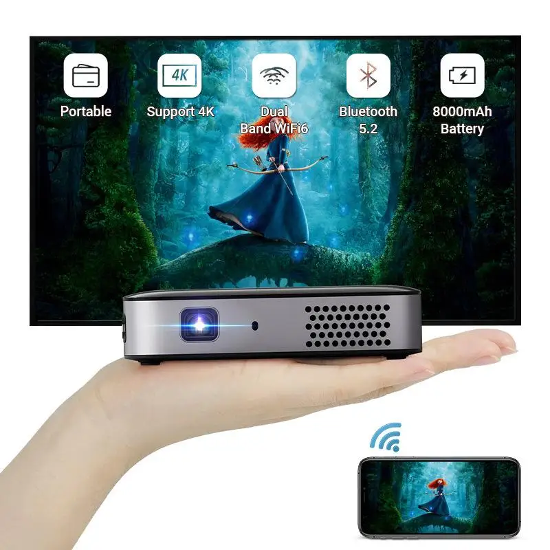 Portable Full HD 4K 3D Smart Projector Auto Focus Android 11 5G Wifi DLP Projector 8000mAh Battery Mobile Smartphone Beamer D061 
Portable Full HD 4K 3D Smart Projector Auto Focus Android 11 5G Wifi DLP Projector 8000mAh Battery Mobile Smartphone Beamer D061