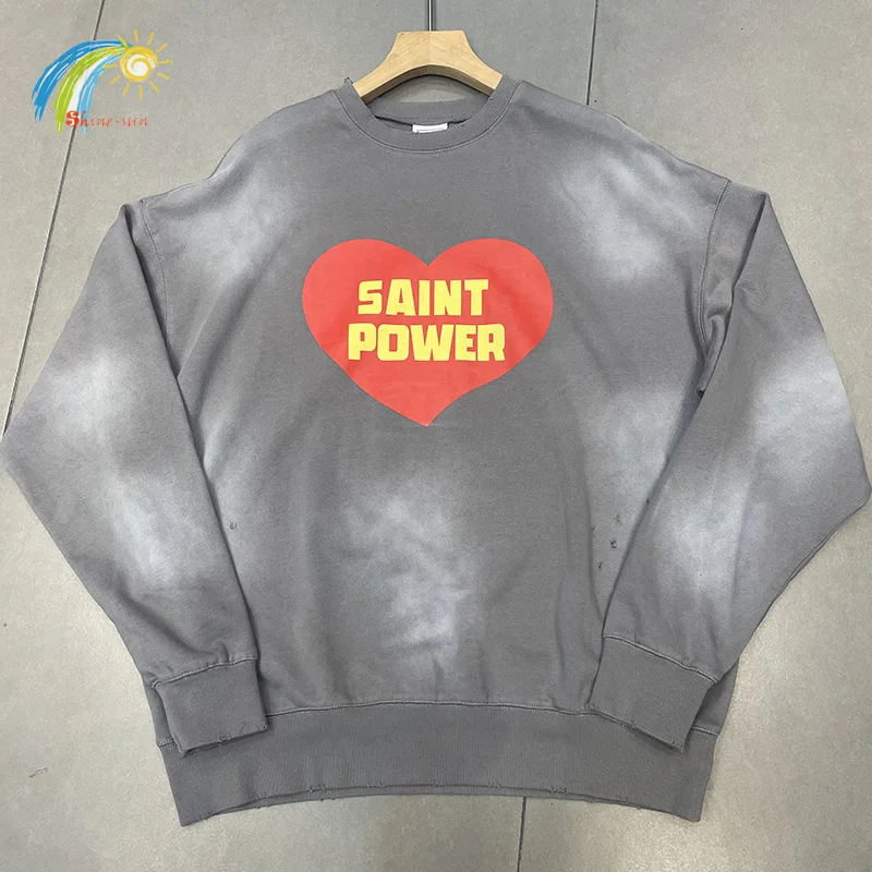 Best Quality Cotton Red Heart Print Saint Power Crewneck Sweatshirts Men Women Unisex Vintage Washed Gray Damaged Hole Pullovers
Best Quality Cotton Red Heart Print Saint Power Crewneck Sweatshirts Men Women Unisex Vintage Washed Gray Damaged Hole Pullovers