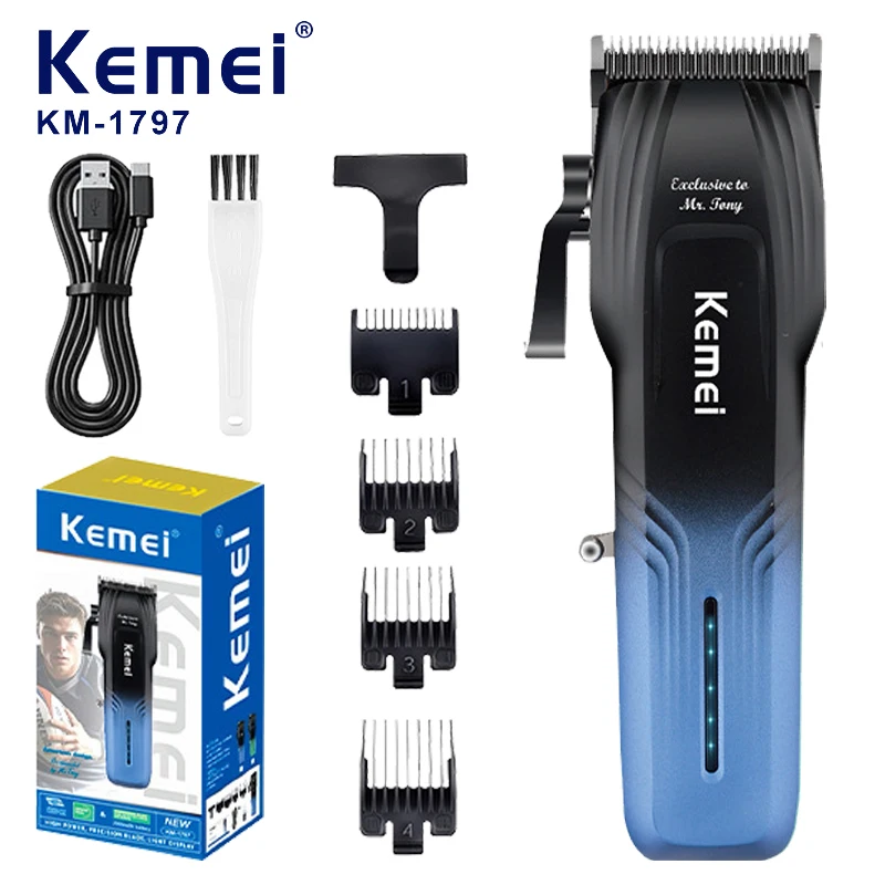 Kemei KM-1797 Powerful Cordless Hair Clipper Electric Professional Barber Hair Trimmer Beard Haircutting Machine rechargeable
Kemei KM-1797 Powerful Cordless Hair Clipper Electric Professional Barber Hair Trimmer Beard Haircutting Machine rechargeable