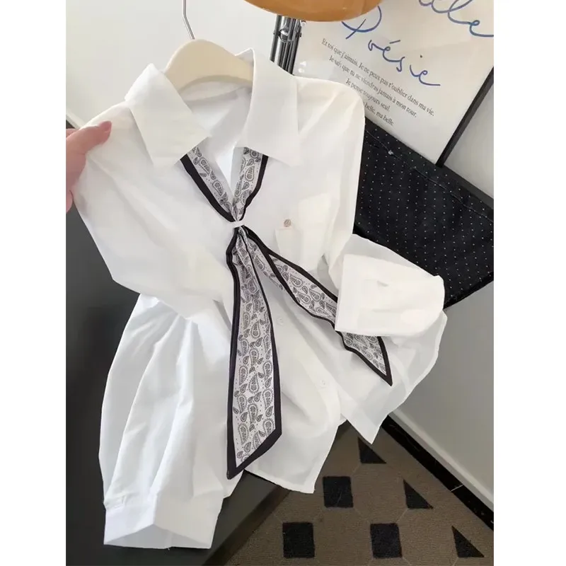 Fashionable Korean Style Long Sleeve Shirt for Women with Scarf Splicing Gentle Style Age Reduction Versatile Trendy Top
Fashionable Korean Style Long Sleeve Shirt for Women with Scarf Splicing Gentle Style Age Reduction Versatile Trendy Top