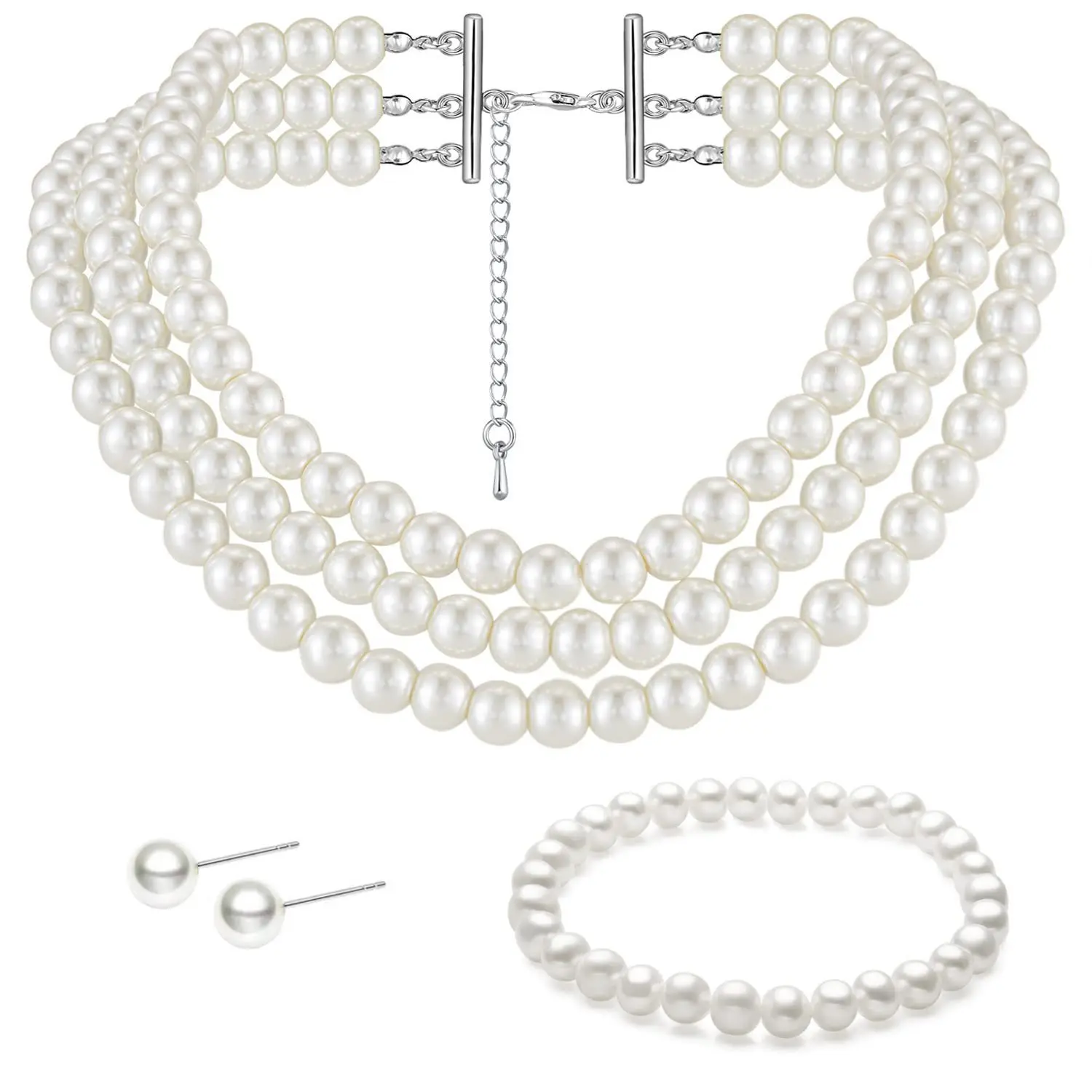 Triple Glass Pearl Necklace Bracelet Stud Earrings Set Elegant Fashion Sweater Chain Dress Cheongsam Necklace Accessories
Triple Glass Pearl Necklace Bracelet Stud Earrings Set Elegant Fashion Sweater Chain Dress Cheongsam Necklace Accessories
