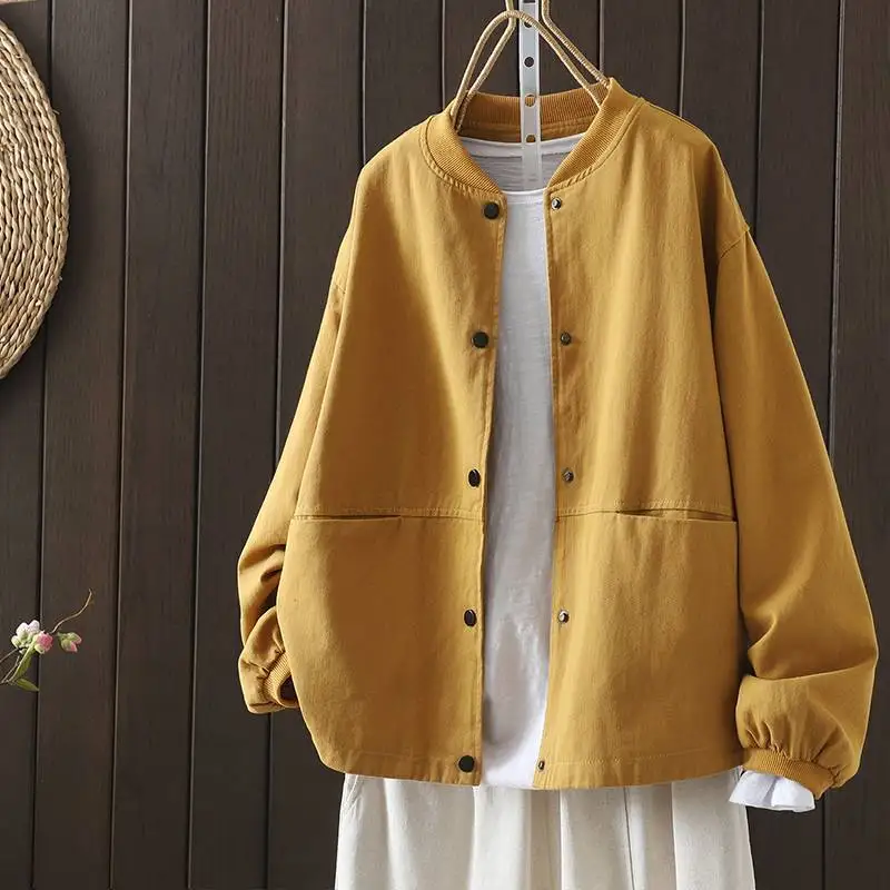 Vintage Tooling Baseball Jacket Women's Loose Spring and Autumn Clothing Cotton Stand-Up Collar Pocket Outer Jacket
Vintage Tooling Baseball Jacket Women's Loose Spring and Autumn Clothing Cotton Stand-Up Collar Pocket Outer Jacket