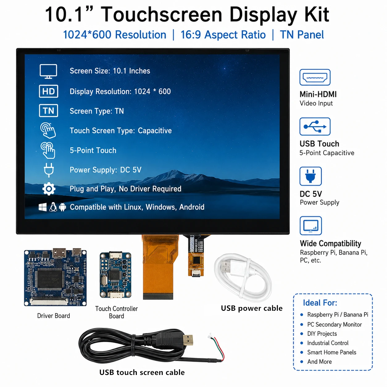 3.5/4.3/5/6.5/7/8/9/10.1 Inch LCD display driver control board Digitizer capacitive touch screen kit mini HDMI compatible PC
3.5/4.3/5/6.5/7/8/9/10.1 Inch LCD display driver control board Digitizer capacitive touch screen kit mini HDMI compatible PC