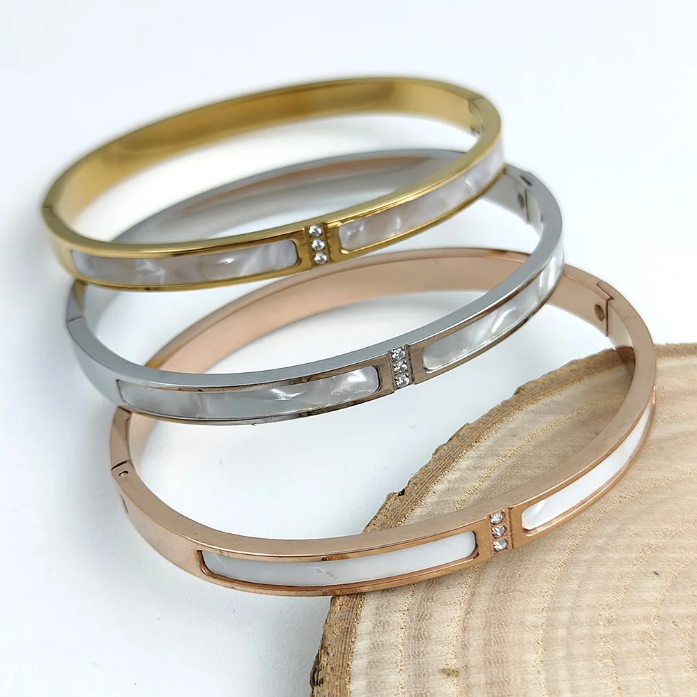 New stainless steel gold plated white shell zircon bracelet, high quality waterproof women's bracelet, wedding party jewelry
New stainless steel gold plated white shell zircon bracelet, high quality waterproof women's bracelet, wedding party jewelry