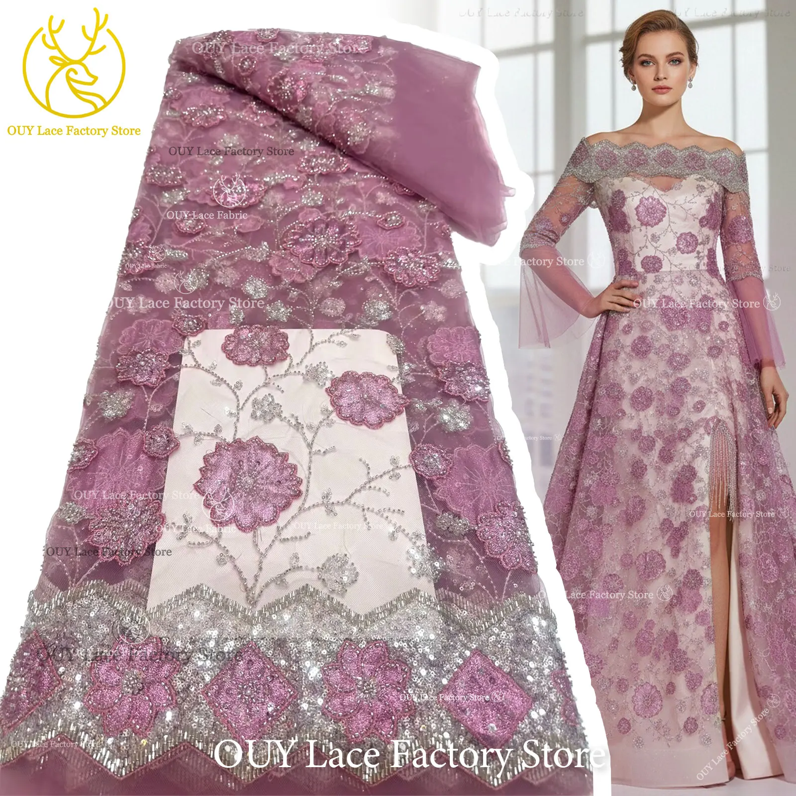 Elegant Nigerian Handmade Embroidery Beaded Lace Fabric 5 Yards French Sequins Lace African Lace Fabric For Women Wedding Dress
Elegant Nigerian Handmade Embroidery Beaded Lace Fabric 5 Yards French Sequins Lace African Lace Fabric For Women Wedding Dress