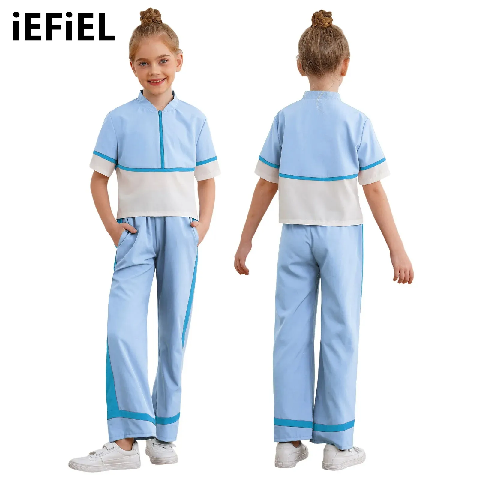 Kids Girls Casual Suit Color Block Patchwork T-shirt Casual Zipper Stand Collar Short Sleeve Tops with Straight-Leg Pants
Kids Girls Casual Suit Color Block Patchwork T-shirt Casual Zipper Stand Collar Short Sleeve Tops with Straight-Leg Pants