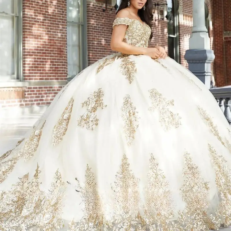 Customized Shiny Champagne Quinceanera Dresses Shoulder baring sweetheart Sequin long off shoulder dress Vestidos De 15 Anos 24
Customized Shiny Champagne Quinceanera Dresses Shoulder baring sweetheart Sequin long off shoulder dress Vestidos De 15 Anos 24