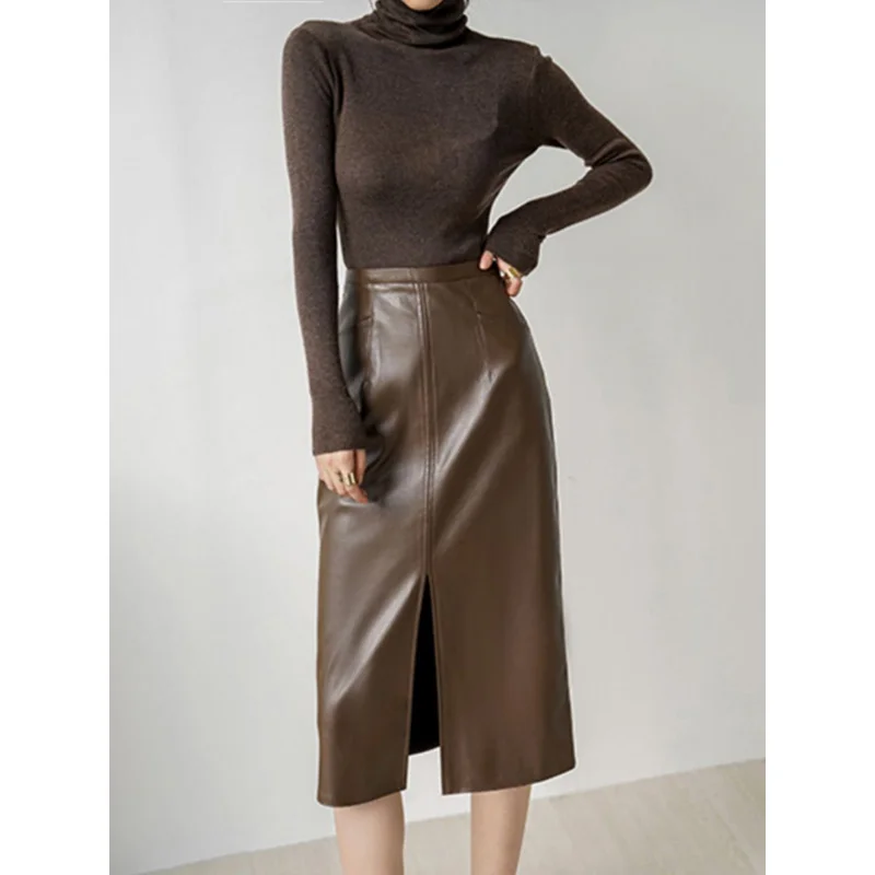 Front Slit Leather Skirt Women's Winter Skirt2024NewolSkirt High Waist Brown One Step Sheath Skirt
Front Slit Leather Skirt Women's Winter Skirt2024NewolSkirt High Waist Brown One Step Sheath Skirt