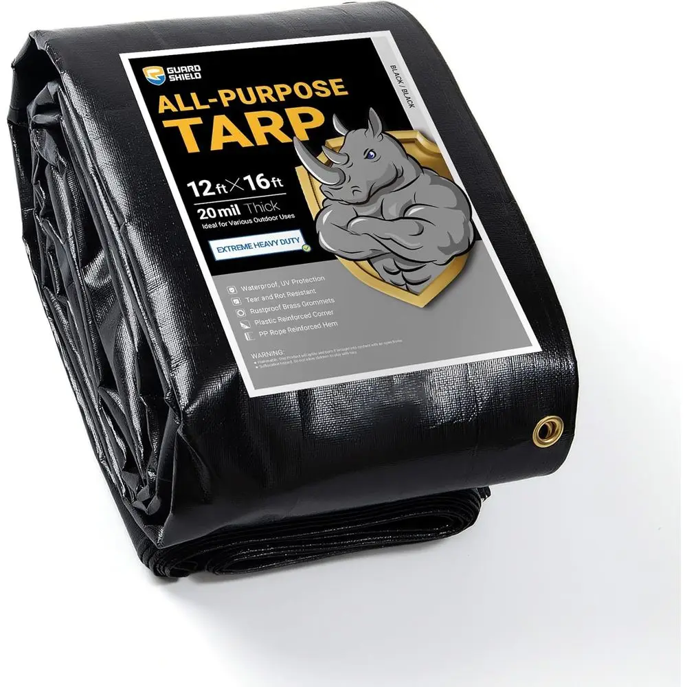 Heavy-Duty Black Poly Tarps, 12x16 ft, Waterproof, UV & Tear-Resistant, 20mil Thick Tarpaulin
Heavy-Duty Black Poly Tarps, 12x16 ft, Waterproof, UV & Tear-Resistant, 20mil Thick Tarpaulin