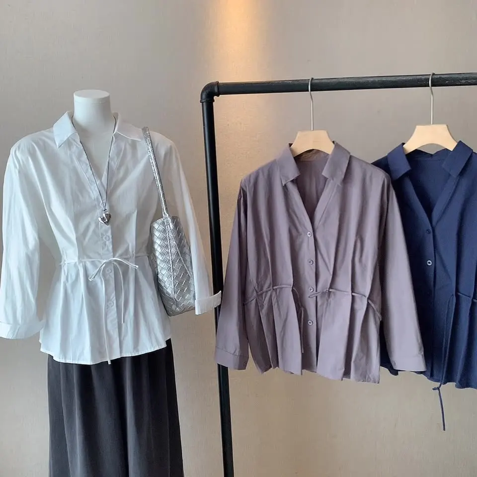 Korean Style Solid Color Waist Cinched Shirt Fashion Temperament Long Sleeved Lace Up Shirt New Women's Top For Spring Autumn
Korean Style Solid Color Waist Cinched Shirt Fashion Temperament Long Sleeved Lace Up Shirt New Women's Top For Spring Autumn