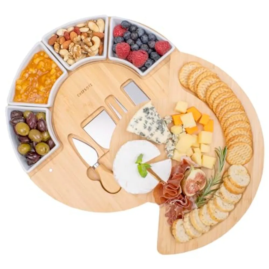 Набор для сервировки закусок и сыра - из бамбукового дерева - запатентованный в США 13-дюймовый набор для сыра и ножей для E
Набор для сервировки закусок и сыра - из бамбукового дерева - запатентованный в США 13-дюймовый набор для сыра и ножей для E