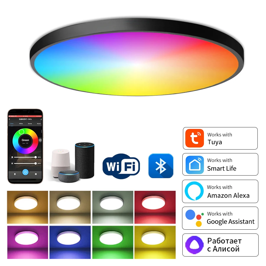 Tuya Smart WiFi LED Ceiling Light 220V 85-265V RGB Dimmable Ceiling Lamp Works With Alexa Google Assistant Indoor Bedroom Decor
Tuya Smart WiFi LED Ceiling Light 220V 85-265V RGB Dimmable Ceiling Lamp Works With Alexa Google Assistant Indoor Bedroom Decor