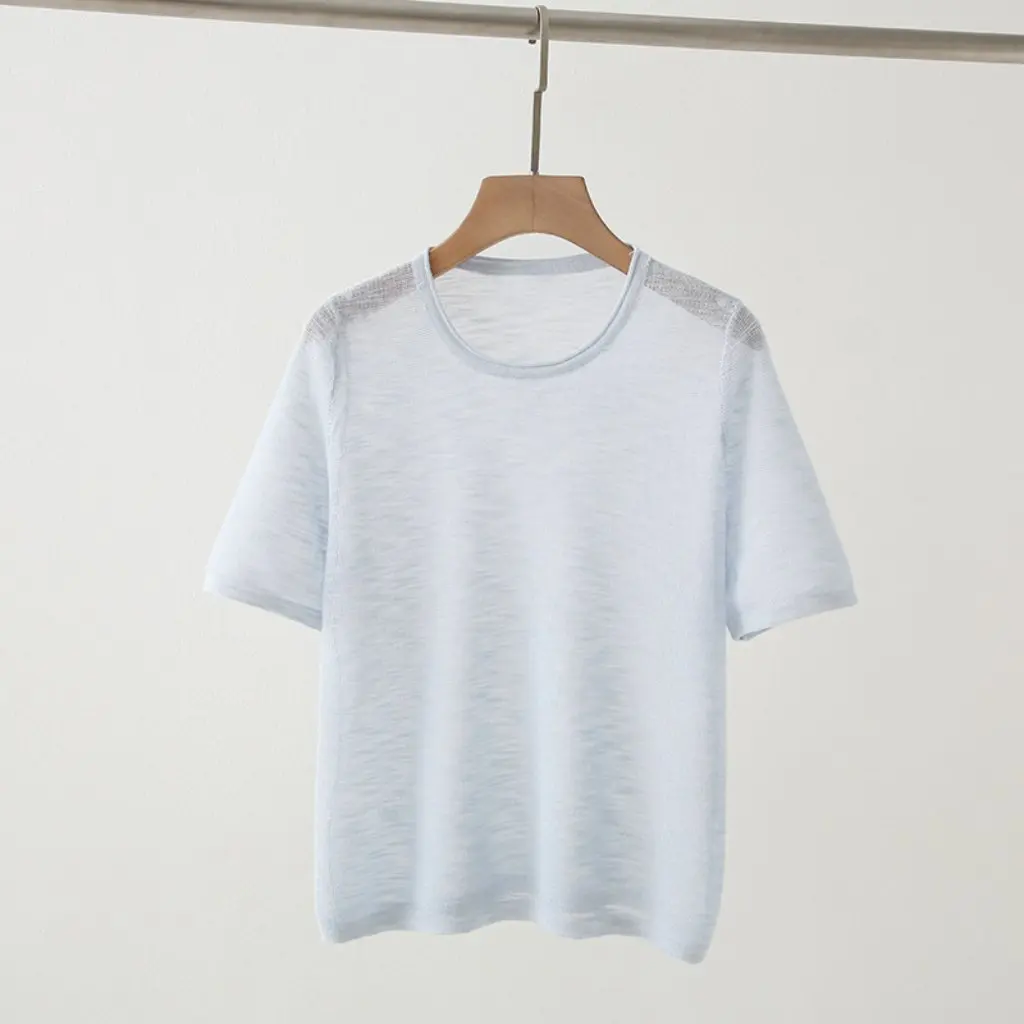 B1YUE-33157 Summer New Style French Round Neck Short Sleeve Knitted T-Shirt Thin Skin-friendly Small Size Women's Top
B1YUE-33157 Summer New Style French Round Neck Short Sleeve Knitted T-Shirt Thin Skin-friendly Small Size Women's Top
