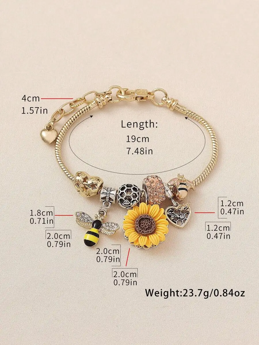 Summer Style Copper Bracelet For Women With Faux Rhinestones Bee Sunflower Charms Adjustable Fashion Jewelry
Summer Style Copper Bracelet For Women With Faux Rhinestones Bee Sunflower Charms Adjustable Fashion Jewelry