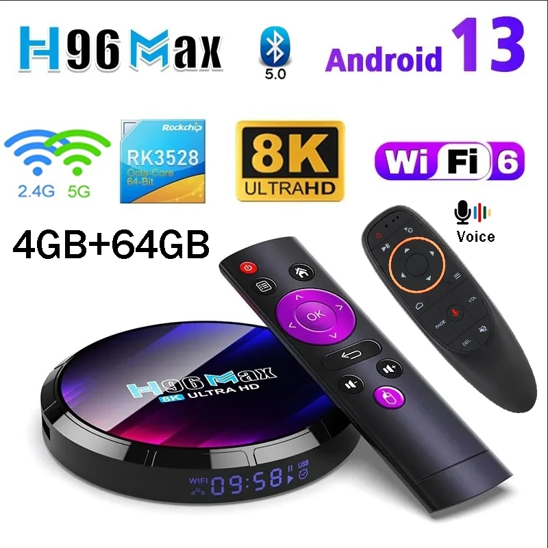 TV Box H96MAX RK3528 Android Box Поддержка 4K Video 2,4G/5,8G WiFi6 BT5.0 3D Установленное верхнее декодирование и воспроизведение 8K G10S Voice Remote TV Box
TV Box H96MAX RK3528 Android Box Поддержка 4K Video 2,4G/5,8G WiFi6 BT5.0 3D Установленное верхнее декодирование и воспроизведение 8K G10S Voice Remote TV Box