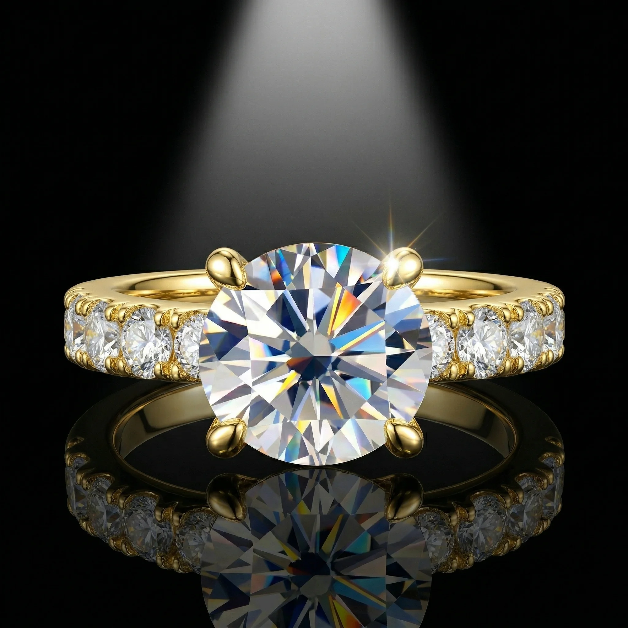 3.5 Carat D Color VVS1 Moissanite Ring, 925 Sterling Silver, 4 Prong Round Center Stone with Side Stones, GRA Certificate
3.5 Carat D Color VVS1 Moissanite Ring, 925 Sterling Silver, 4 Prong Round Center Stone with Side Stones, GRA Certificate