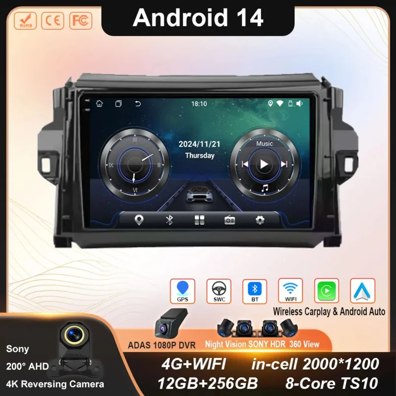 Android 14 For Toyota Fortuner 2 2015 2016 2017 2018 2019 2020 Car Radio Stereo Multimedia Navigation GPS Carplay Headunit WIFI
Android 14 For Toyota Fortuner 2 2015 2016 2017 2018 2019 2020 Car Radio Stereo Multimedia Navigation GPS Carplay Headunit WIFI