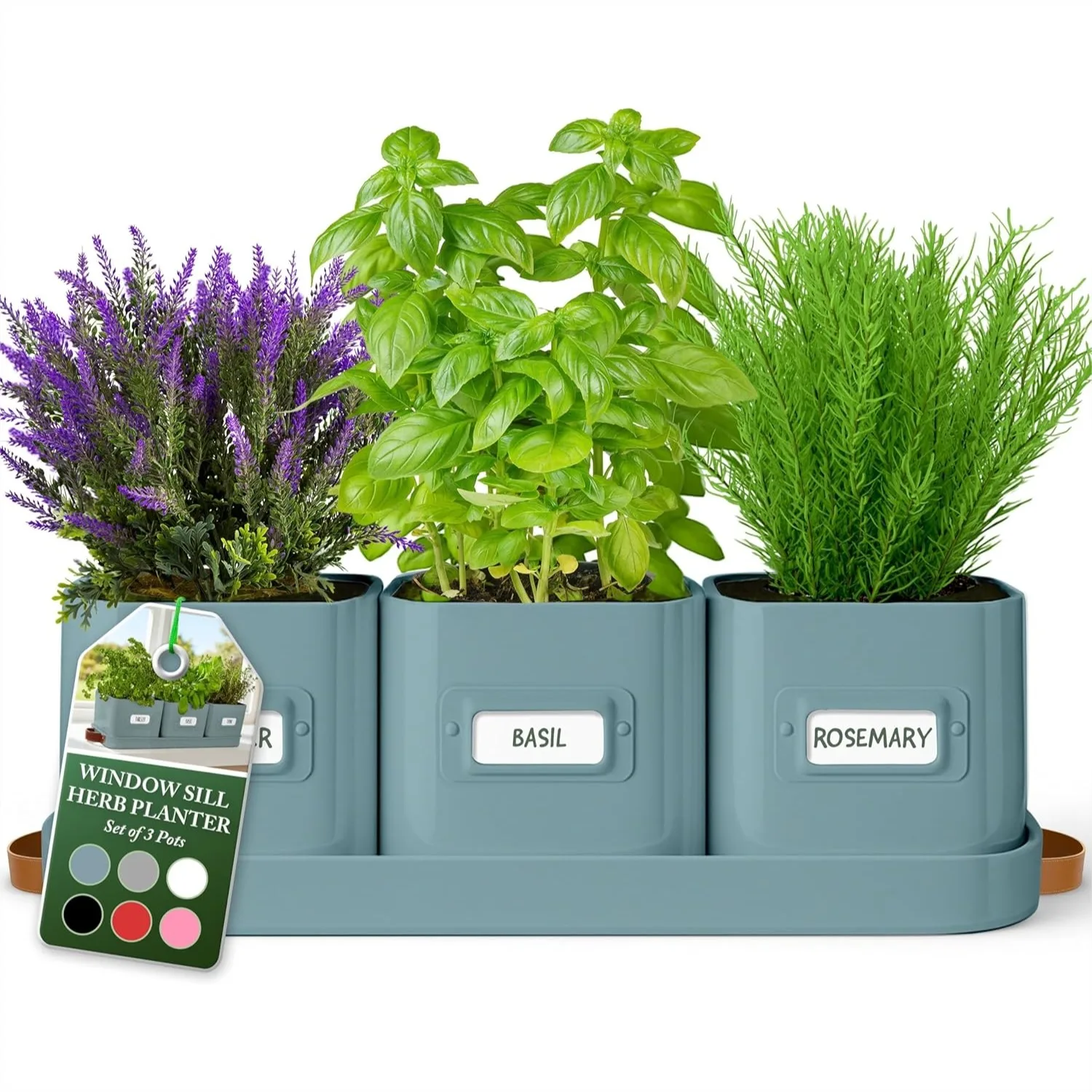 Indoor Herb Planter Set of 3 Teal Blue Pots with Leather Handled Tray for Window Sill
Indoor Herb Planter Set of 3 Teal Blue Pots with Leather Handled Tray for Window Sill