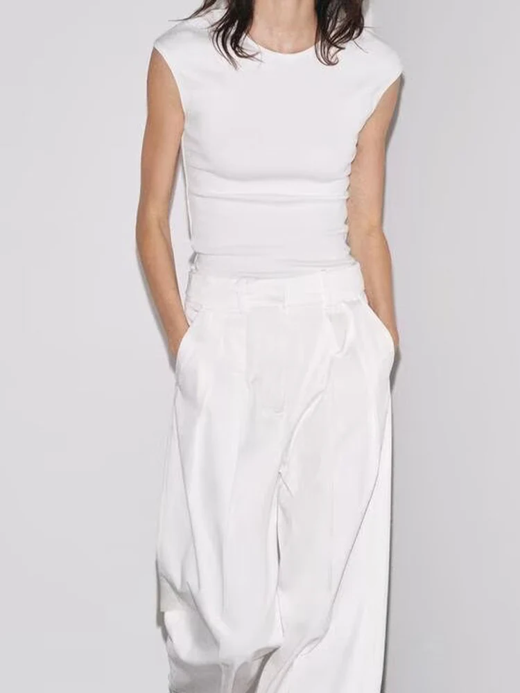 European and American style women's clothing new fashion casual versatile round neck pullover sleeveless slim ribbed T-shirt
European and American style women's clothing new fashion casual versatile round neck pullover sleeveless slim ribbed T-shirt
